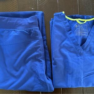 Figs Blue Scrub Set with Neon Accents